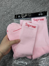 4 Pack 8 Pairs Supreme x Hanes Pink Crew Socks Men  s Size 6-12 Cushioned New