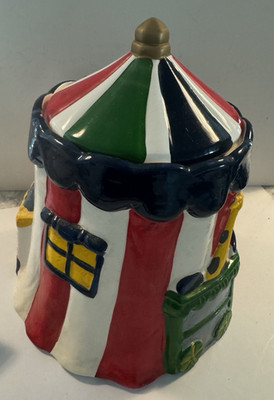 NIB Rare 90's Hand Painted Circus Tent Cookie Jar  AMC NY. NY.  IT Roars!!!!