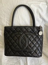 CHANEL Black Caviar Medallion Tote Bag Silver Hardware