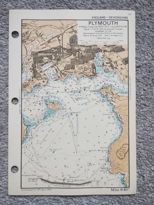 Plymouth, Devon - 1943 Vintage Admiralty Royal Navy Map (Seller Ref D2)