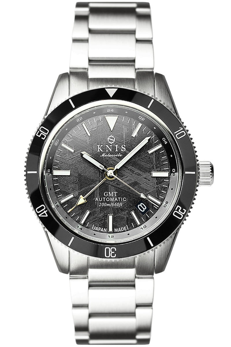 KNIS Meteorite GMT Diver Automatic Watch Black KN007-MT Men's Made in JAPAN