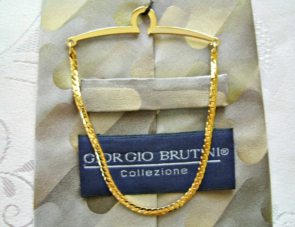 CORBATA DE CUELLO VINTAGE AUTÉNTICA GIORGIO BRUTINI ONDAS GRIS AMARILLO SEDA PARA HOMBRE Foto 4 de 4