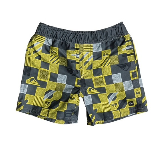 QUIKSILVER BOYS CHECKERED SWIM BOARD SHORTS TRUNKS GREY YELLOW XLARGE NEW!  $40