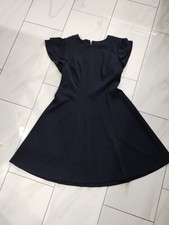 Tommy Hilfiger Navy Flutter Ruffle Sleeve Fit & Flare Dress 14 NWOT Gold Zip