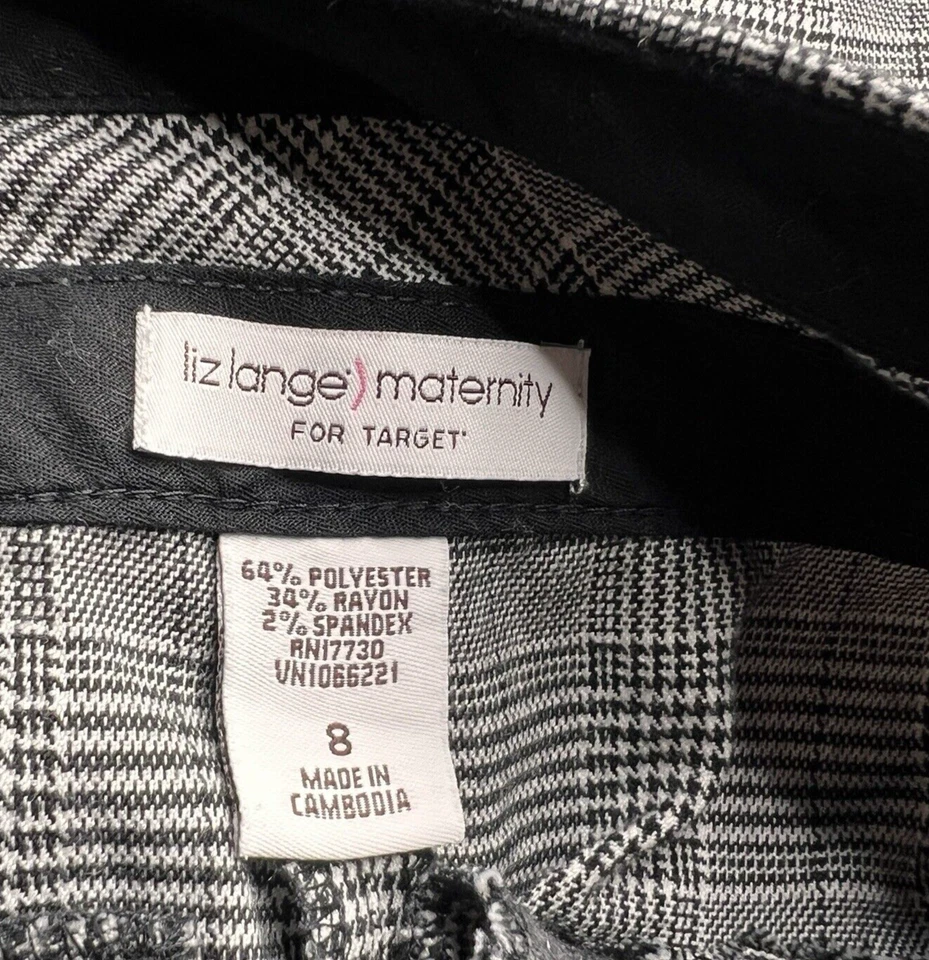 Liz Lange Maternity Stretch Capri Pants Size 8 Houndstooth Cuffed Black White - Image 3 of 4