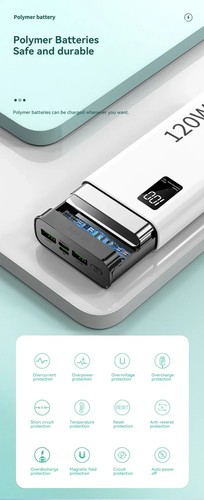 Banco de Alimentación 80000mAh 120W Carga Súper Rápida Pantalla Digital para IPhone Xiaomi - Imagen 24 de 26