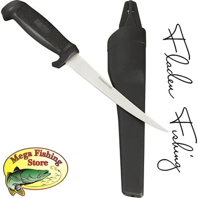 FLADEN Fishing Filetiermesser - 15cm Edelstahl Klinge Filet Angel Messer + Hülle