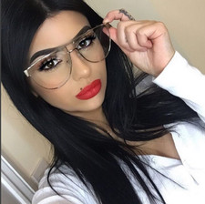 Flat Top Aviator Metal Gold Frame Clear Lenses Women Large Eyeglasses Eyewear