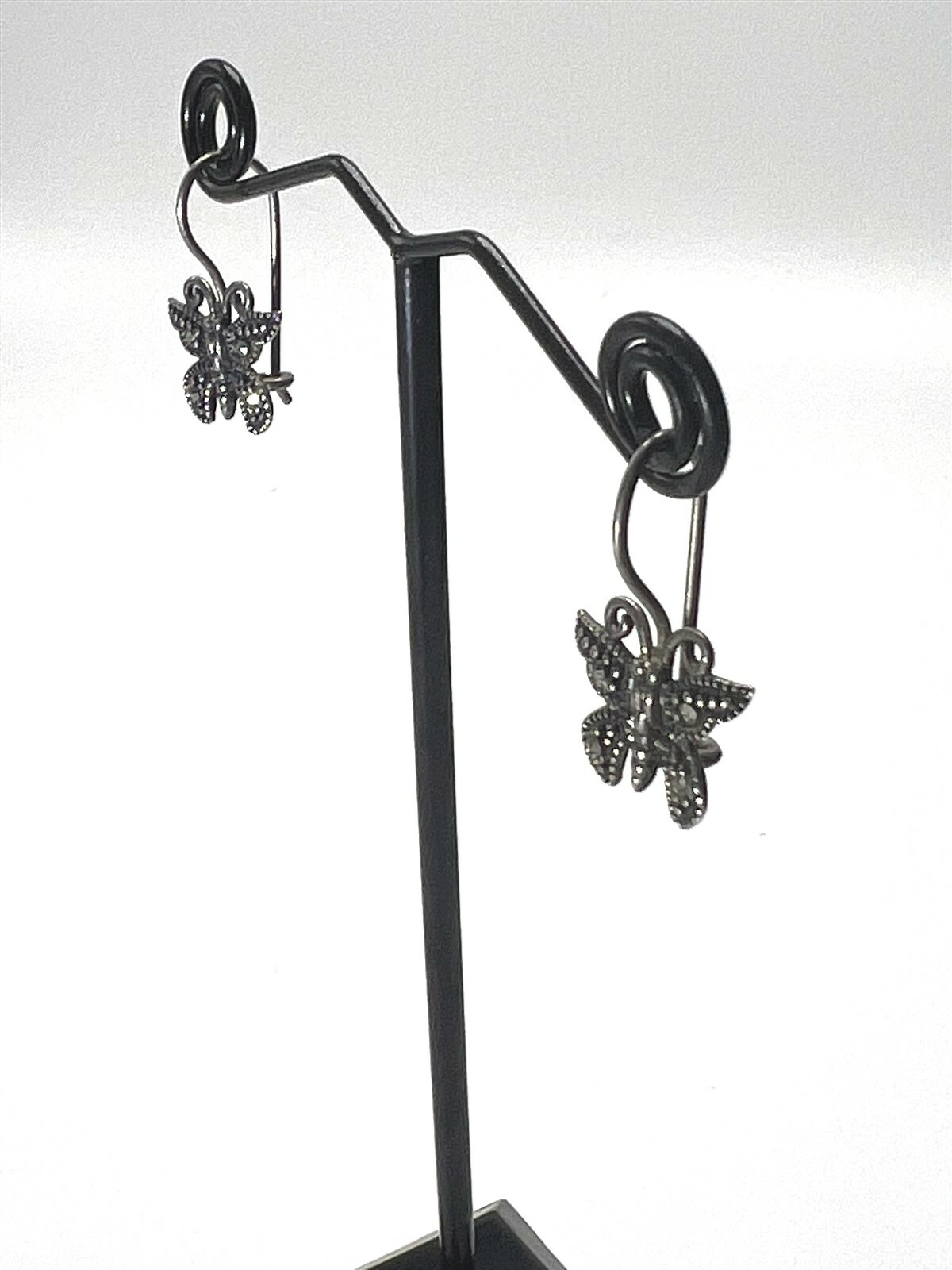 Simple Hinge Hook Sterling Silver Marcasite 925 E… - image 3