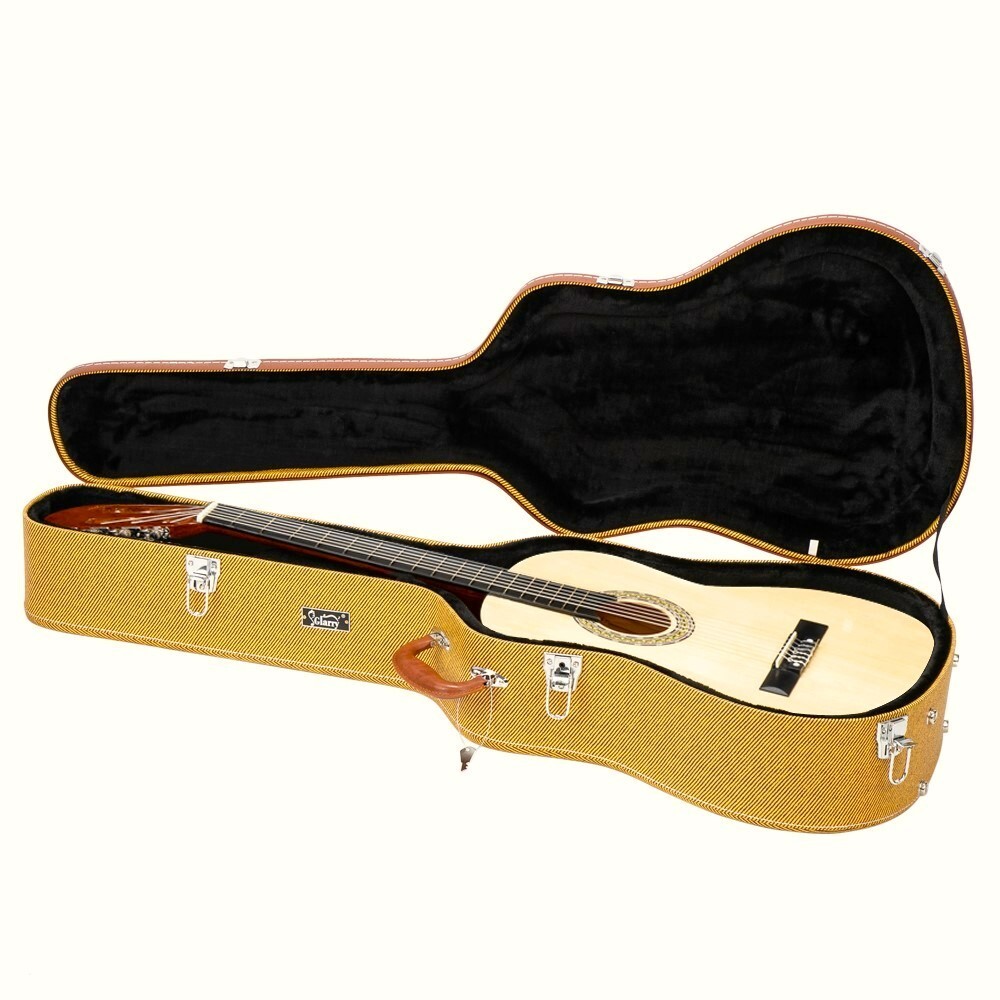 Glarry Dreadnought Acoustic Guitar Case Hard-Shell Lockable Wood Case Faux Tweed