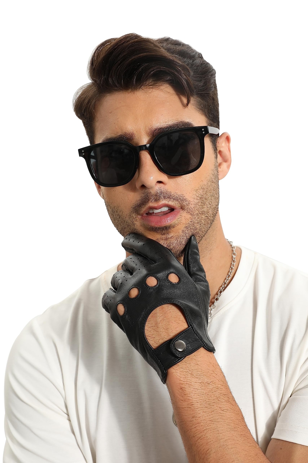 MGGMOKAY Mens Touchscreen Unlined Leather Driving Gloves Black