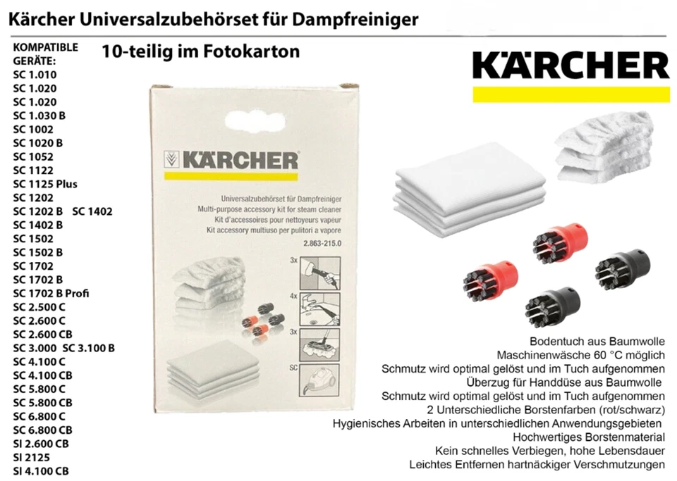 Kärcher Universal Zubehör Set für Dampfreiniger 10 Teilig 2.863-215.0 NEU