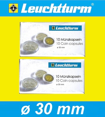 20 Leuchtturm Münzkapseln für 11 Euro Fußball 2024 Ø 30mm, 2x 10er Pack