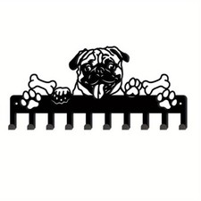 1set Black Iron Metal Key Holder Bulldog Pattern 10 Hooks Wall Mounted Hooks