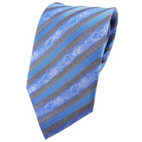 Tigertie Seidenkrawatte Blau TüRkisblau Grau Silber Gestreift - Krawatte Seide