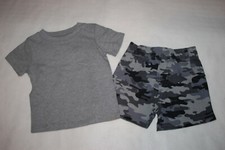Baby Boys Outfit HEATHER GRAY S/S T-SHIRT Black Gray CAMO Woven Shorts 3-6 MO