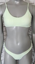 Padded High Cut Bralette Bikini Thong Swimsuit Womens Size Medium Green