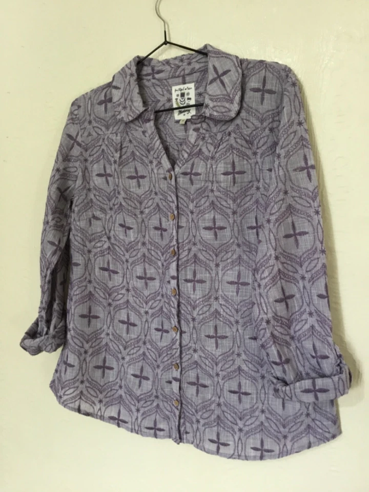 Mantaray Faithful & True Lavender Cotton Blouse size 12 - Image 3 of 4