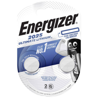 kQ Energizer Knopfzelle Ultimate Lithium CR2025 3V Batterien 2er Blister