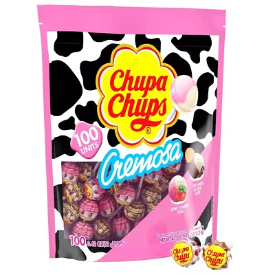 Chupa Chups Cremosa Lollipops, Strawberry & Cream and Choco-Vanilla {100 COUNT}