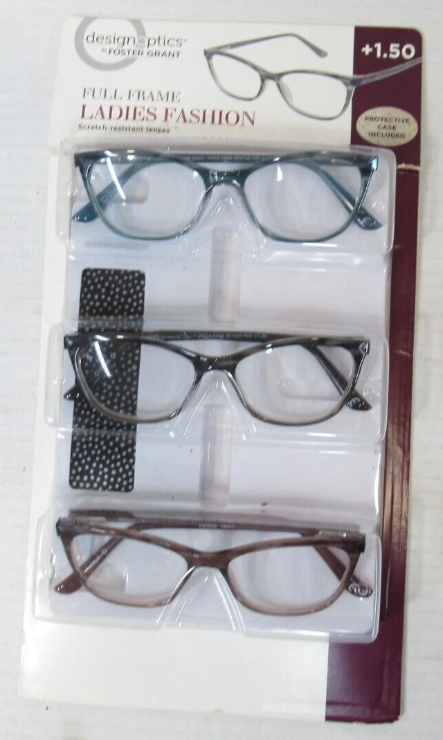 Design Optics By Foster Grant Full Frame Ladies Fashion +1.50  3 Pack