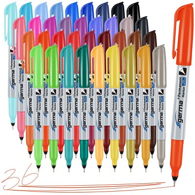 Ultra Fine Point Permanent Marker Bulk 36 Assorted Colors 0.4mm Fine Tip Perm...