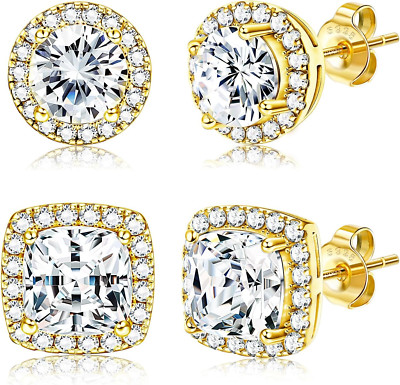Aretes con halo chapados en oro de 18 quilates 925 para mujer