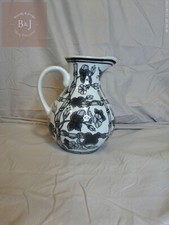 Vintage Ceramic Pitcher White with Black Bamboo Floral Design 8.5" Tall 