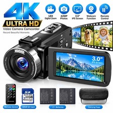 Videocámara 4K 42MP Videocámara 18X Zoom Digital Vlogging Camera con Luz de Relleno LED