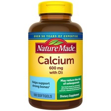 Nature Made Calcium 600 mg with Vitamin D3, Dietary 100 Count Pack of 1 