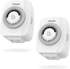 2-Pack Indoor Mechanical Outlet Timer 24-Hour 3-Prong Plug for Lights & Fans