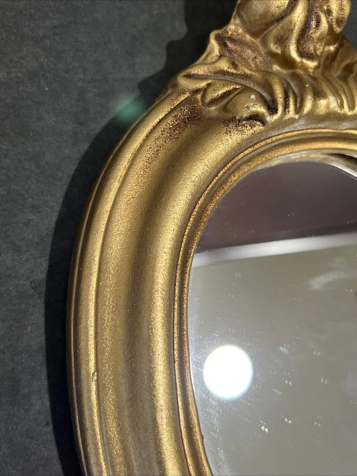 Gold Gilt Ornate Plaster Wall Mirror Rococo Baroque Style Oval Small Vintage - image 3 of 4
