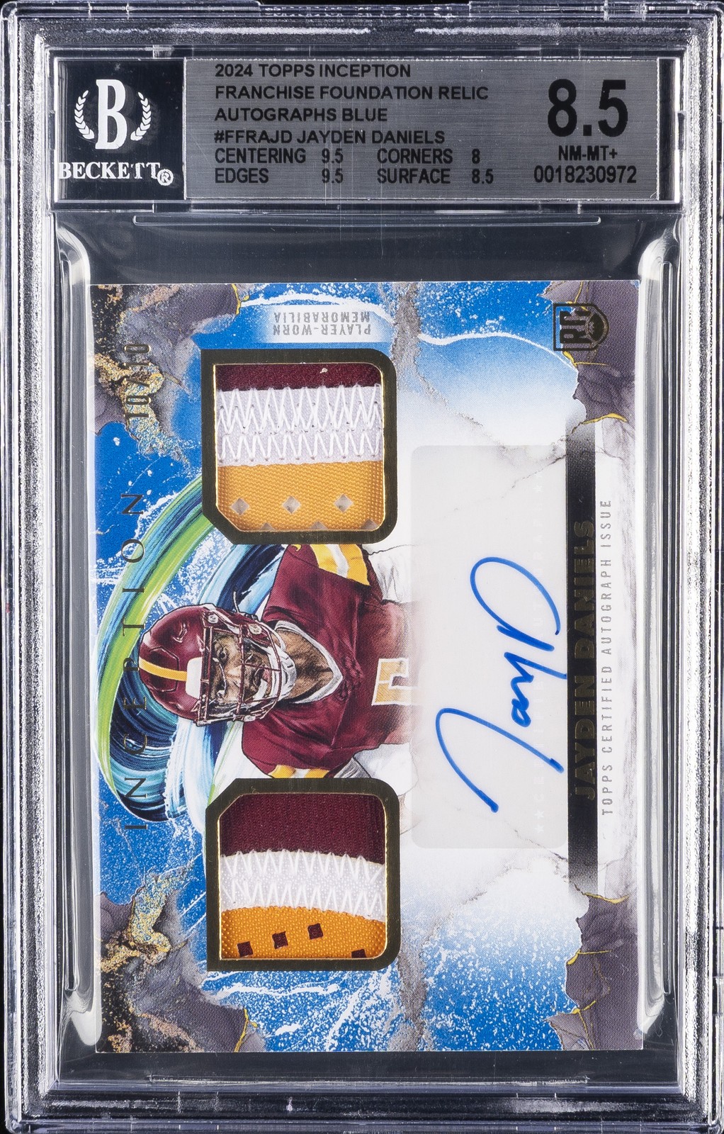 Jayden Daniels Topps Inception Franchise Foundation Relic Autographs #FFRAJD Blue