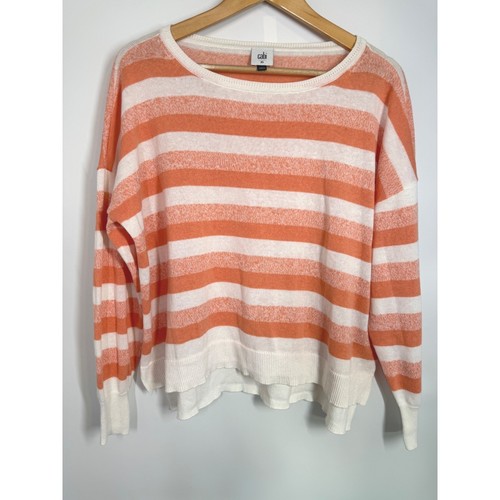 Suéter Cabi Rayas Swish Mezcla de Lino Gran Tamaño XS Coral Pullover Tejido Top - Imagen 1 de 11