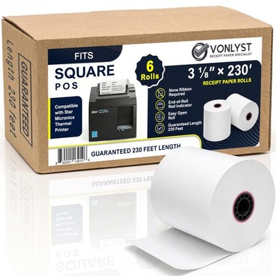 Receipt Paper Roll 3 1/8 x 230 for Square Register and Square POS System conn...