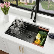 Black Kitchen Sink Single Bowl, 32" Black Undermount Kitchen Workstation Sink,