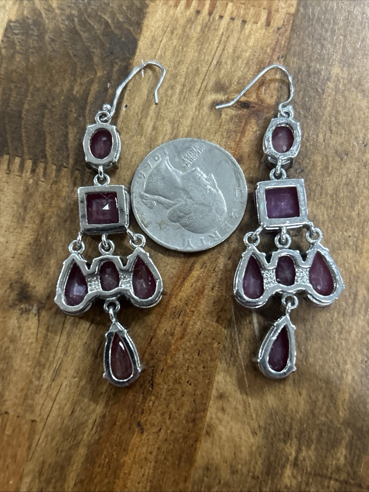 Sterling Silver Oval/ Square/ Teardrop Ruby Dangl… - image 2