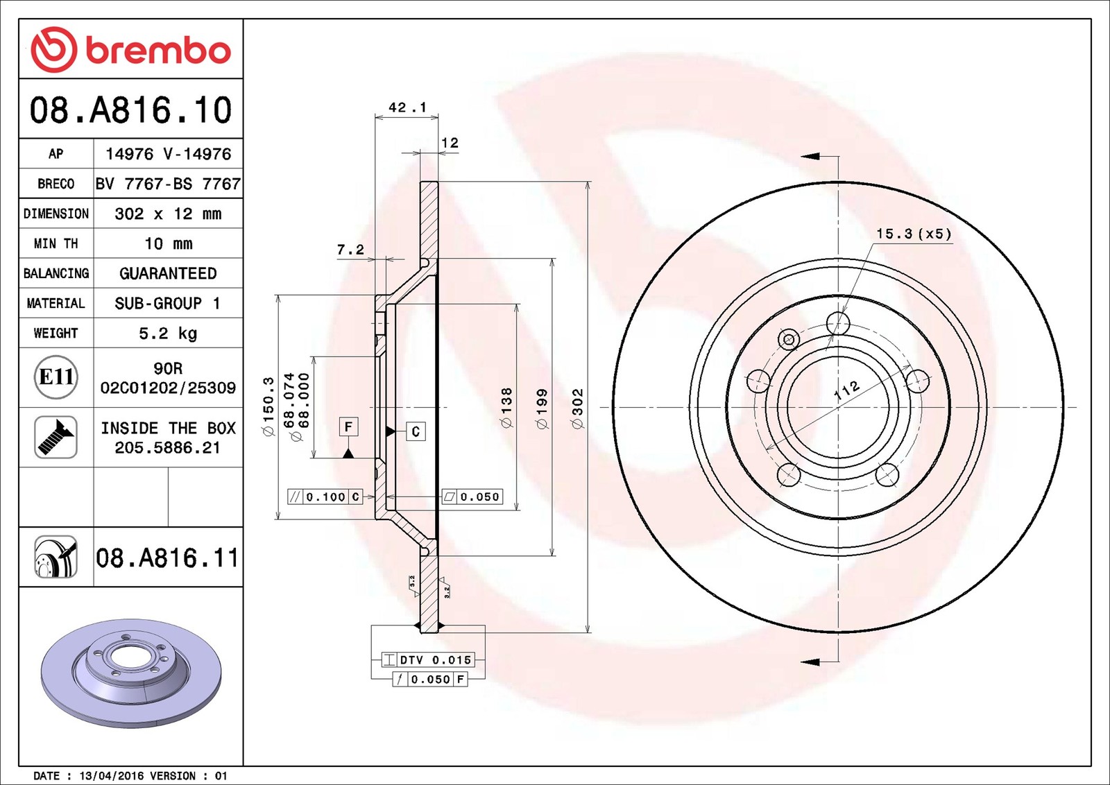 Rear Set 2x Brake Discs BREMBO 08.A816.11 for Audi A6 (06-11) - Image 19