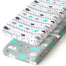 Stretchy Changing Pad Covers for Boys Girls,2 Pack Jersey Knit,Elephant  Whale