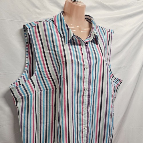 Woman Within Sleeveless Striped Top Blouse Shirt Women Size 2X Multicolor - 第 2/11 張圖片