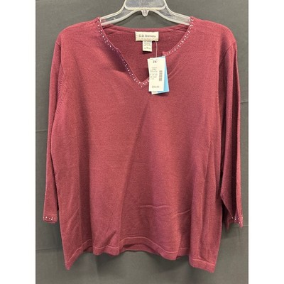 C.D. Daniels Long Sleeve V Neck Blinged Top NWT 2X Fashion Designer 