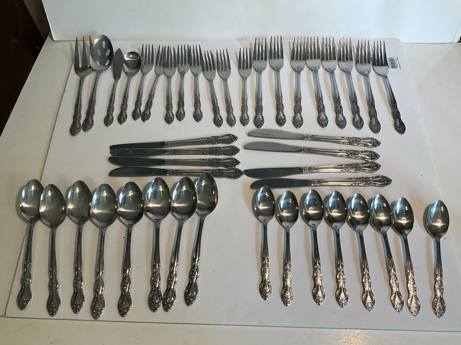43 Pieces Stainless Imperial International Flatware Korea Floral Scrolls