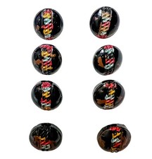 Set of 8 Vintage Glass Buttons Tiny Demi Black Painted Deco Antique Czech Boho