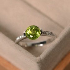 2CT Peridot Round Gemstone 925 Silver Plated Dainty Ring Duty Free