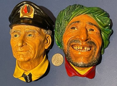 RARE Vintage Kurd (1963) & Sea Captain (1972) Bossons Chalkware Heads - England