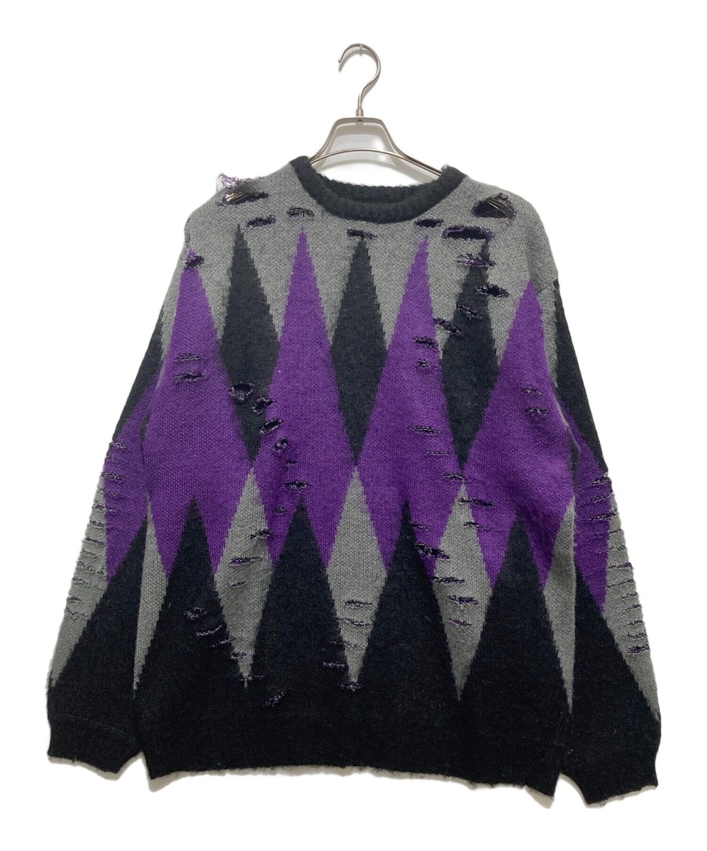 CAPTAINS HELM Worn Out Crew Sweater Size: L Black x purple CH23-AW-K01 Men
