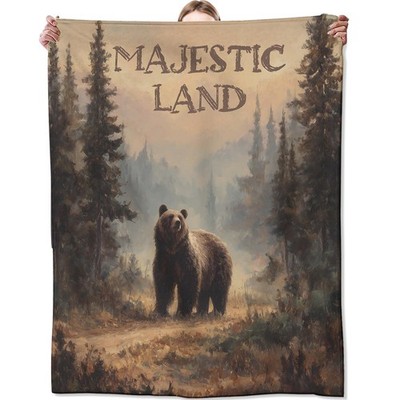 Majestic Bear Blanket 50x60 Inch Nature Forest Wildlife Throw Soft Cozy Flann...