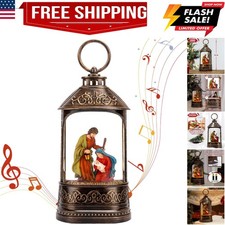 Snow Globe Lantern Nativity Scene, Glitter Lighted Christmas Nativity Snow Gl...