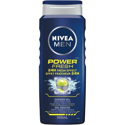 Nivea Men Power Fresh Shower Gel Effect Body Face Hair Energized 500ml NEW