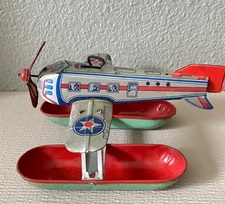 Vintage J. Chein Tin Lithograph Windup Toy Seaplane (Works Well)